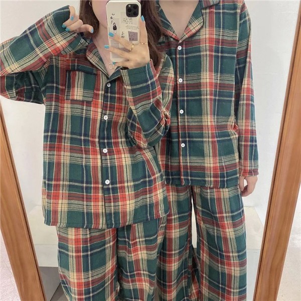 Ensemble de pyjama de Noël vert pour couple, vêtements à carreaux simples|25,19 €|OKKO MODE