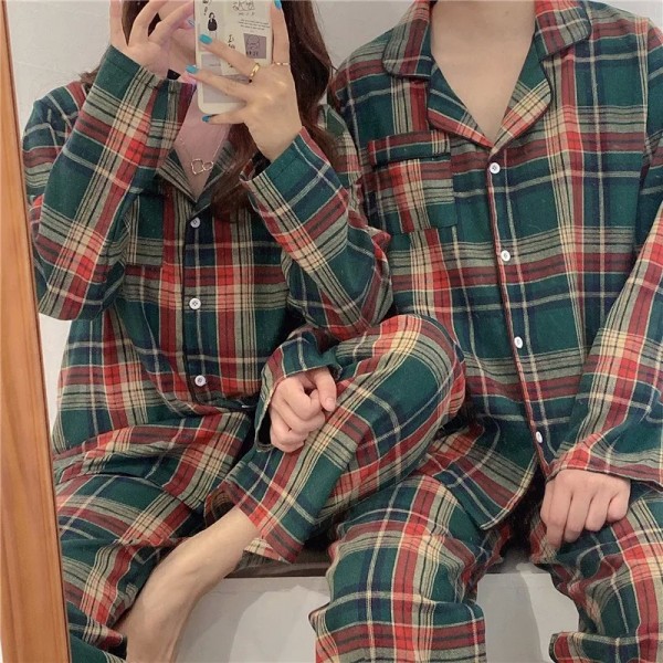 Ensemble de pyjama de Noël vert pour couple, vêtements à carreaux simples|25,19 €|OKKO MODE