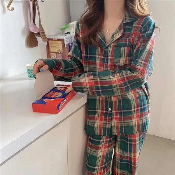 Ensemble de pyjama de Noël vert pour couple, vêtements à carreaux simples|25,19 €|OKKO MODE