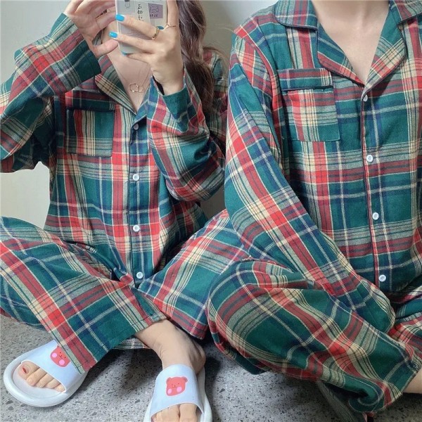 Ensemble de pyjama de Noël vert pour couple, vêtements à carreaux simples|25,19 €|OKKO MODE