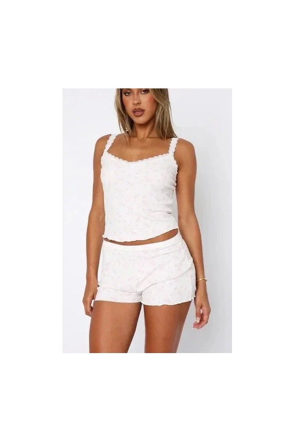 Ensemble pyjama 2 pièces en dentelle pour femme, short à fleurs|12,59 €|OKKO MODE