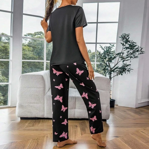 Ensembles de pyjama à manches courtes pour femmes, imprimé papillon|8,99 €|OKKO MODE