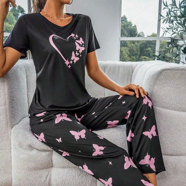 Ensembles de pyjama à manches courtes pour femmes, imprimé papillon|8,99 €|OKKO MODE