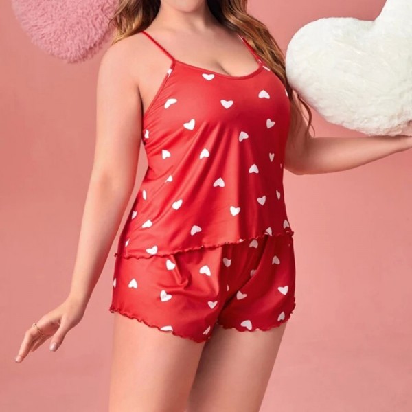 Ensemble de pyjama grande taille chemise de nuit et short Cami Scottsdale - rouge amour|8,99 €|OKKO MODE