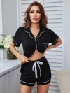 Ensemble de pyjamas noirs pour femmes avec short et col rabattu|16,19 €|OKKO MODE