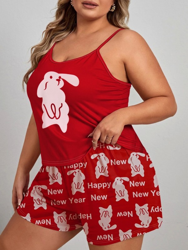 Pyjama sexy imprimé lapin pour femme, ensemble bretelles objectif grand taille|11,69 €|OKKO MODE