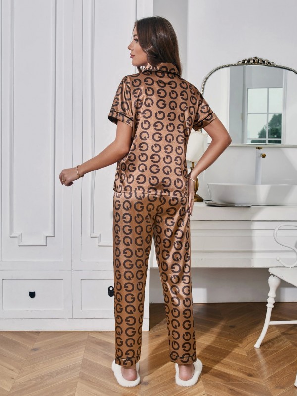 Ensemble de pyjama décontracté à motif de lettres pour femmes, haut manches courtes et pantalon taille élastique|13,49 €|OKKO MODE