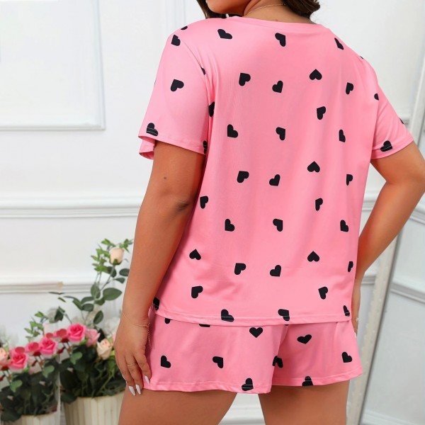 Ensembles de pyjamas pour femmes, T-shirt col rond manches courtes short rose.|9,89 €|OKKO MODE