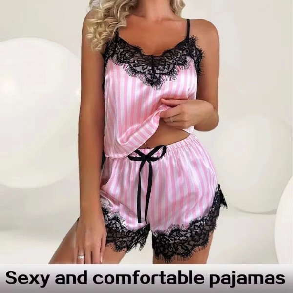 Ensemble pyjama sexy col V femme short dentelle 2 pièces|6,29 €|OKKO MODE