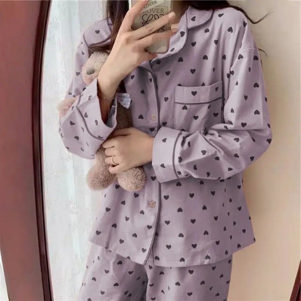 Ensemble de pyjamas à manches longues pour femmes, col rabattu et boutons|9,89 €|OKKO MODE