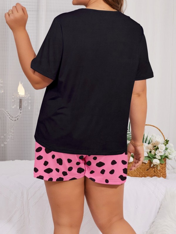 Pyjama ample à manches courtes pour femmes, ensemble de vêtements de maison imprimé grande taille|13,49 €|OKKO MODE