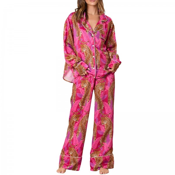 Ensemble pyjama leopard femme, col revers, manches longues boutonnées|18,89 €|OKKO MODE