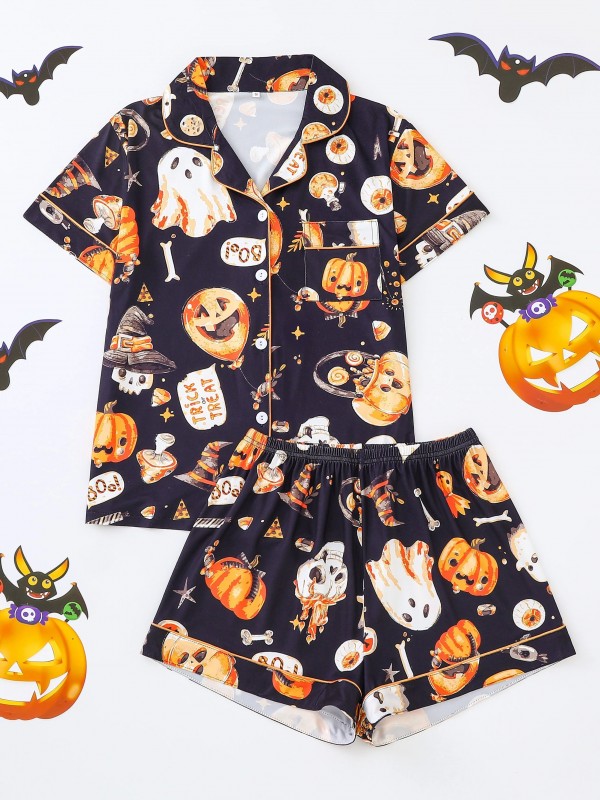 Ensemble pyjama imprimé chauve-souris Aliments d'Halloween pour femme|13,01 €|OKKO MODE