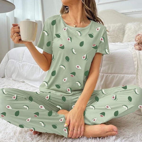 Ensemble de pyjama avocat pour femmes, t-shirt manches courtes et pantalon long|8,99 €|OKKO MODE