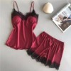 Pyjama en Satin et Dentelle pour Femme, Col en V Sexy avec Nœud Papillon - Ensemble de Vêtements de Nuit|4,49 €|OKKO MODE