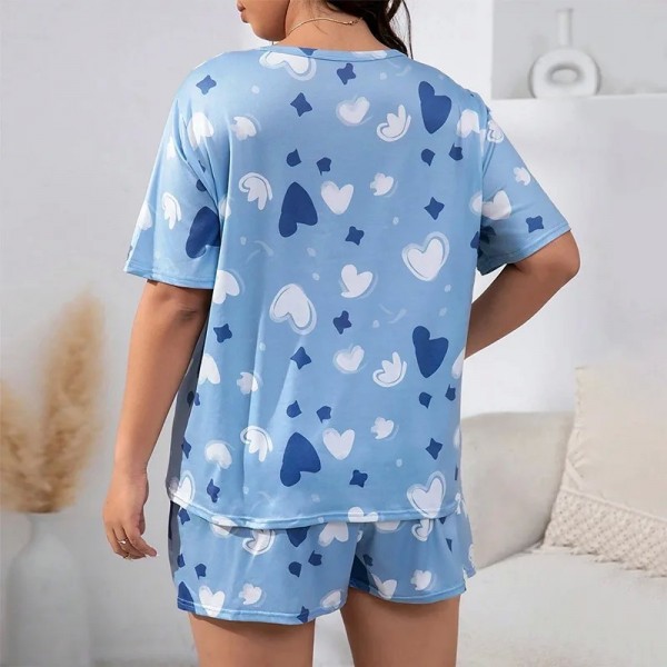 Pyjama imprimé cœur de dessin animé pour femme, ensemble vêtements nuit confortables|13,01 €|OKKO MODE