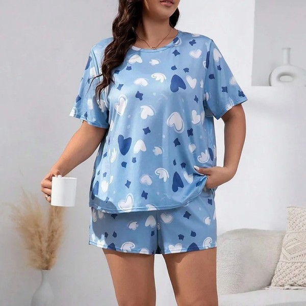 Pyjama imprimé cœur de dessin animé pour femme, ensemble vêtements nuit confortables|13,01 €|OKKO MODE