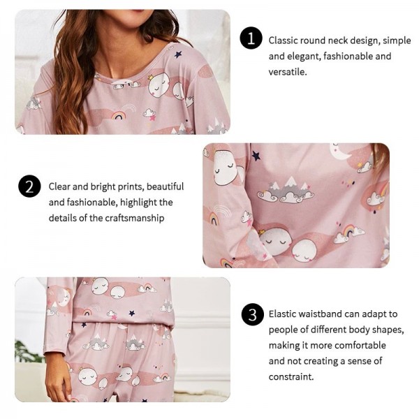 Ensemble pyjama imprimé dessin animé pour femme, chemise à manches longues et masque pour les yeux|8,99 €|OKKO MODE