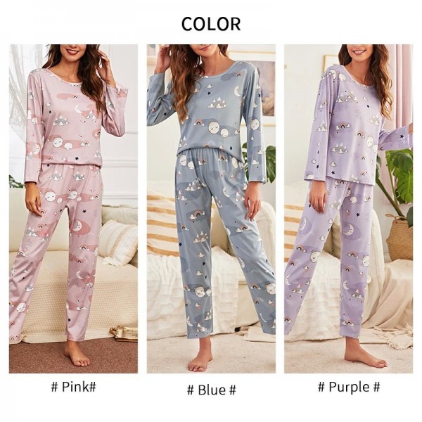 Ensemble pyjama imprimé dessin animé pour femme, chemise à manches longues et masque pour les yeux|8,99 €|OKKO MODE