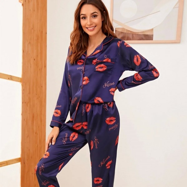 Pyjama en satin imprimé fleuri pour femme, chemise manches longues|29,69 €|OKKO MODE