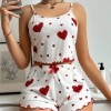 Ensemble de pyjamas College d'amour pour femmes, vêtements de nuit courts blancs confortables|5,39 €|OKKO MODE