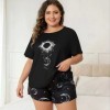 Ensemble pyjama grande taille imprimé lune étoile, haut manches courtes short confort maison|8,99 €|OKKO MODE