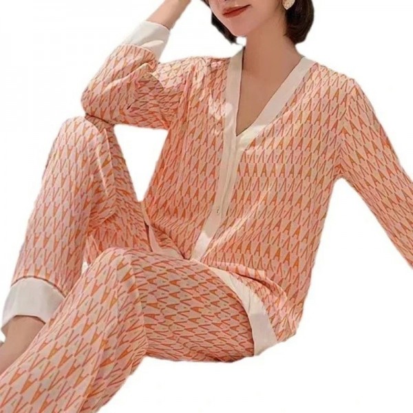 Pyjama deux pièces en satin à manches longues pour femmes, ensemble de vêtements d'intérieur confortable.|11,69 €|OKKO MODE