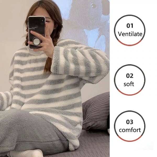 Ensemble de pyjamas rembourrés et épais pour femmes, vêtements d'intérieur rayés|13,01 €|OKKO MODE