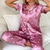 Pyjama en satin imprimé cœur pour femme, manches courtes et boutons|13,49 €|OKKO MODE