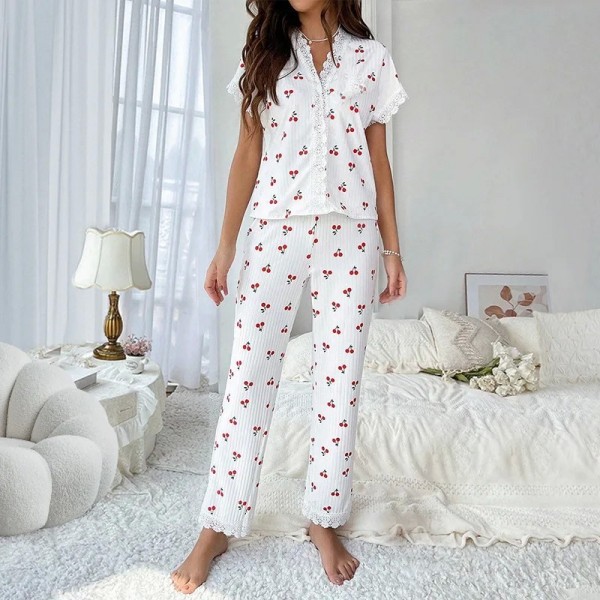 Pyjama à manches courtes pour femmes en patchwork de dentelle.|13,49 €|OKKO MODE