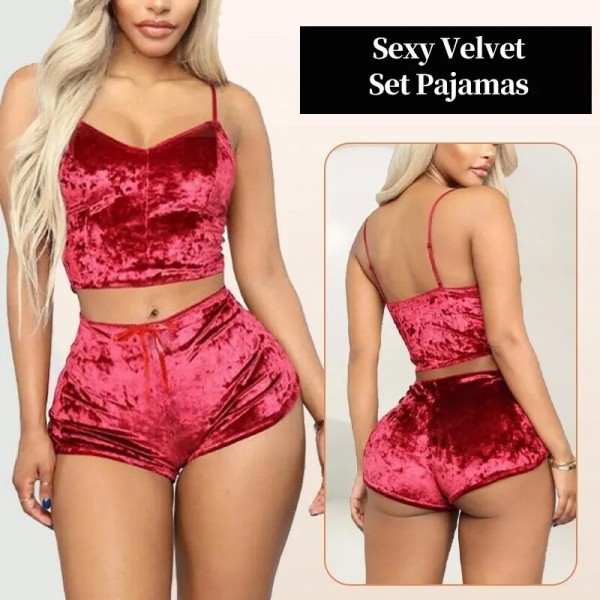 Ensemble de pyjama à bretelles sexy pour femmes, sous-vêtements confortables col en V velours|4,49 €|OKKO MODE