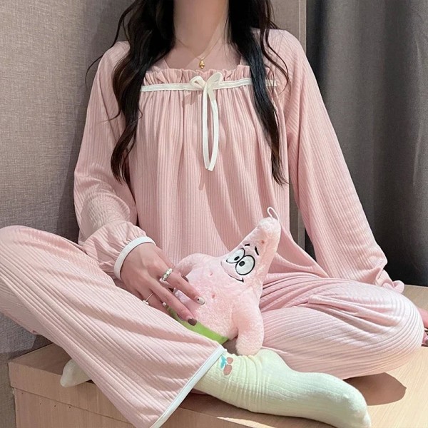 Ensemble de pyjamas monochromes à manches longues pour femmes, tenue Homewear luxe|12,59 €|OKKO MODE