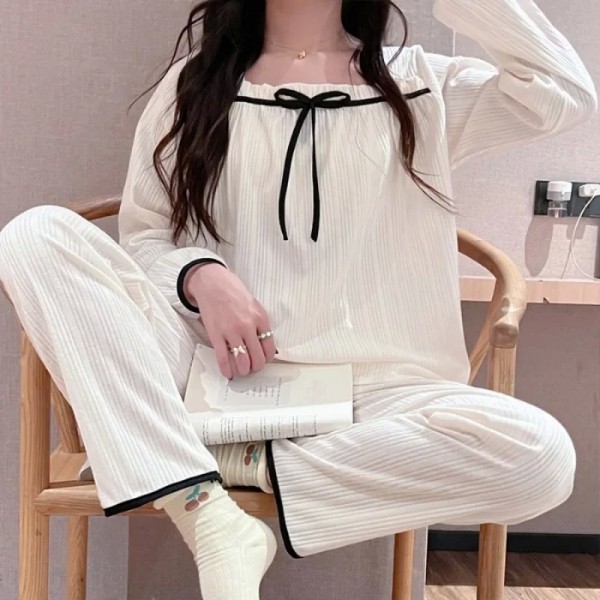 Ensemble de pyjamas monochromes à manches longues pour femmes, tenue Homewear luxe|12,59 €|OKKO MODE