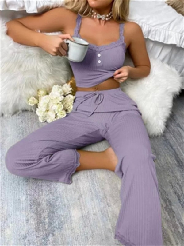 Pyjama deux pièces professionnel d'été pour femme, doux et confortable, couleur unie|11,95 €|OKKO MODE