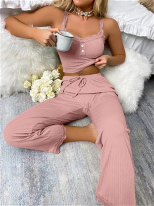 Pyjama deux pièces professionnel d'été pour femme, doux et confortable, couleur unie|11,95 €|OKKO MODE