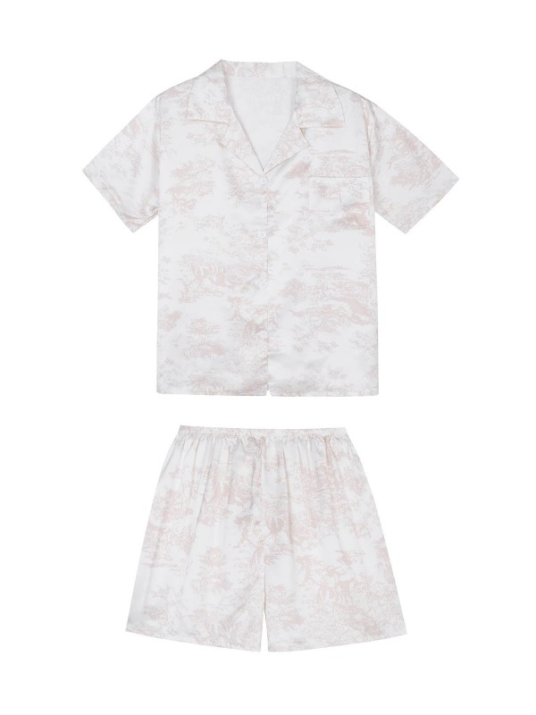 Ensemble de pyjama imprimé à manches courtes pour femmes, haut boutonné et short roses|8,99 €|OKKO MODE