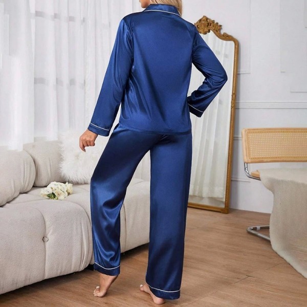 Ensemble de pyjama en satin pour femme, haut à revers boutonné et manches longues|11,69 €|OKKO MODE