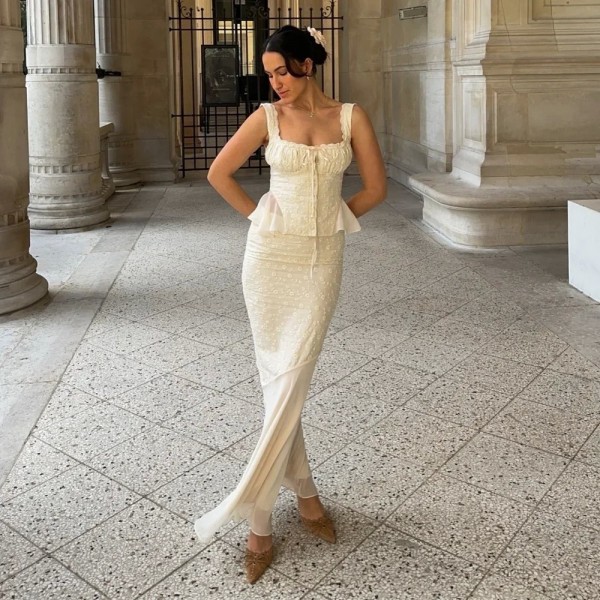 Ensemble de robe longue assortie, jupe sirène sexy et élégante beige|31,15 €|OKKO MODE