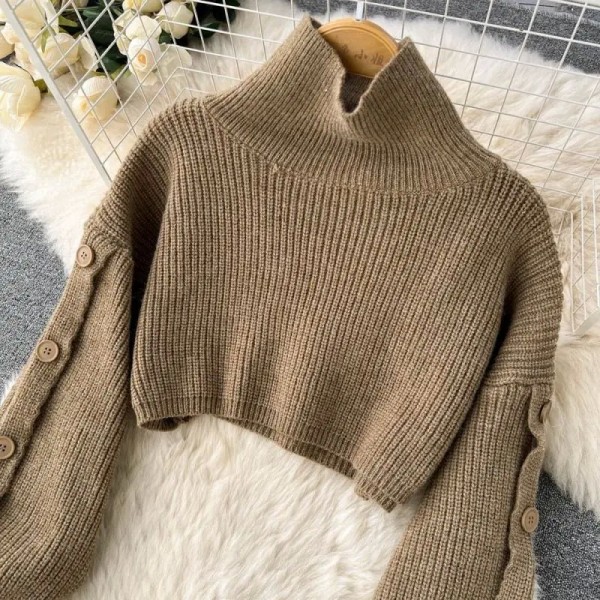 Pull court en tricot et jupe imbibée pour femme, haut précieux et élégant à col haut|38,94 €|OKKO MODE