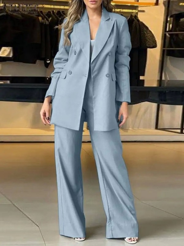 Ensemble de blazer et pantalon à jambes larges pour femmes, tenue élégante olympique de travail pour avocat|21,59 €|OKKO MODE