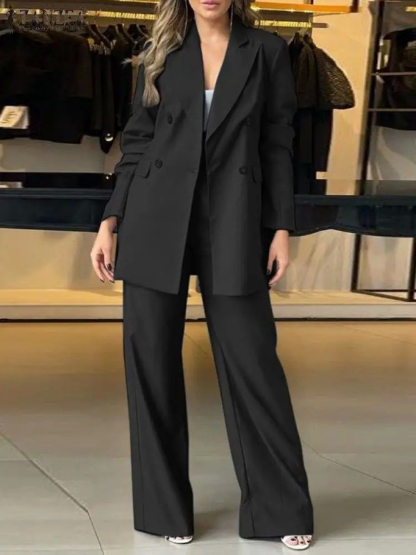 Ensemble de blazer et pantalon à jambes larges pour femmes, tenue élégante olympique de travail pour avocat|21,59 €|OKKO MODE