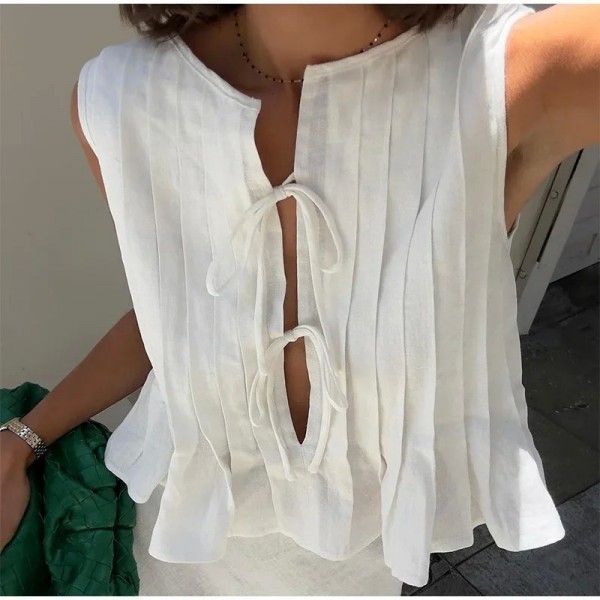 Ensemble 2 pièces blanc élégant pour femme, haut court à col rond et volants|20,69 €|OKKO MODE