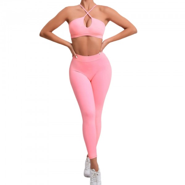 Ensembles de yoga sans couture pour femmes, soutien-gorge dos croisé et leggings d'entraînement|22,49 €|OKKO MODE