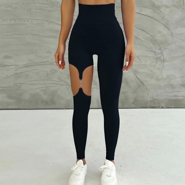 Leggings taille haute en métal pour femme, pantalon de fitness évidé|14,39 €|OKKO MODE