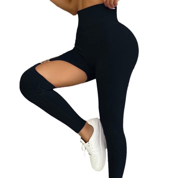 Leggings taille haute en métal pour femme, pantalon de fitness évidé|14,39 €|OKKO MODE