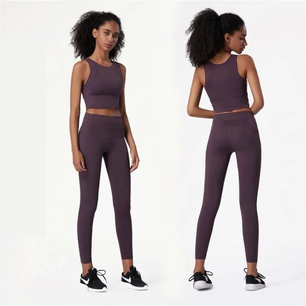 Ensemble 2 pièces Yoga femmes couleur unie soutien-gorge épais débardeur Leggings|37,79 €|OKKO MODE