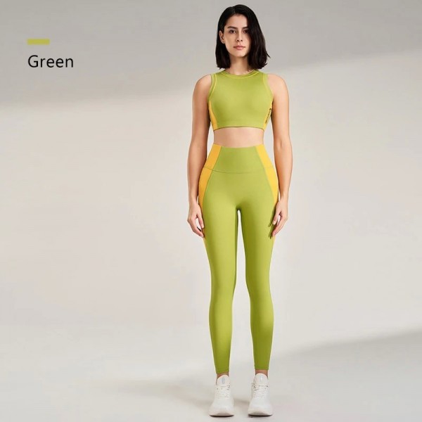 Vêtements de yoga à séchage rapide pour femmes, ensemble d'entraînement gym - maillot froncé et pantalon serré|20,89 €|OKKO MODE