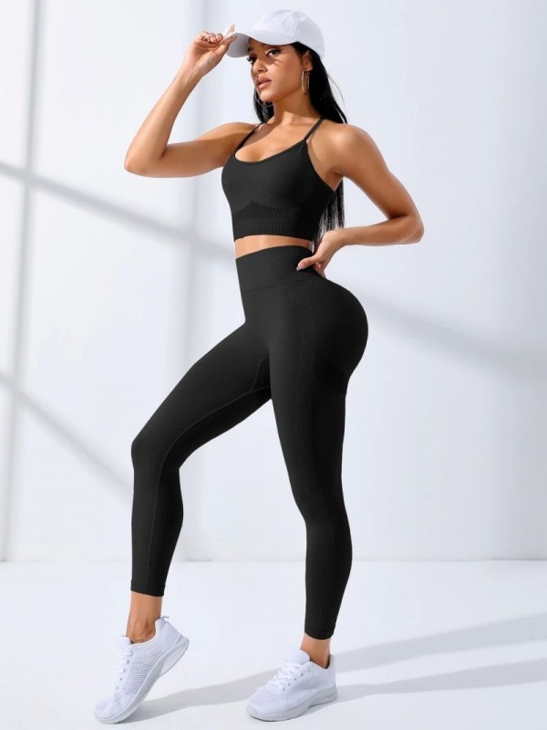 Ensemble de yoga sans couture pour femmes, tenues d'entraînement avec leggings sportifs et soutien initié|11,95 €|OKKO MODE