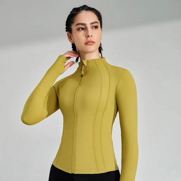 Haut de yoga à fermeture éclair complète pour femme avec trous pour les pouces, veste de course fitness|15,97 €|OKKO MODE