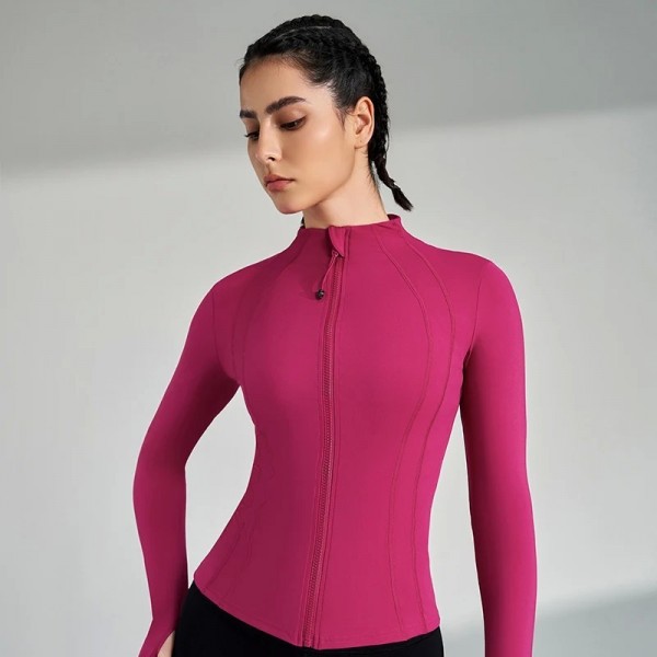 Haut de yoga à fermeture éclair complète pour femme avec trous pour les pouces, veste de course fitness|15,97 €|OKKO MODE